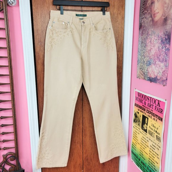 Vintage 90s/Y2K Ralph Lauren Light Tan Lace Trim Jeans - Picture 4 of 13